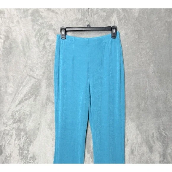CHICOS TRAVELERS Size 1 Medium Teal Slinky Pants Elastic Waist Pull On - Picture 2 of 6